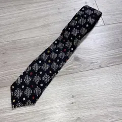 ネイビー 幾何学模様 シルクネクタイ