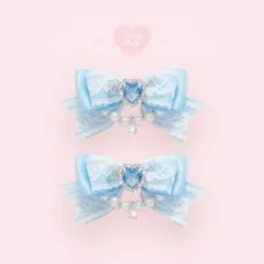 量産型　地雷　推し色　ヘアクリップ　リボン　水色　ロリィタ　ロリータ　入学式　白