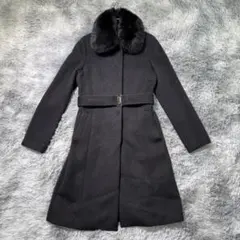 コムサデモード ロングコート M 黒 ファー付 Aライン アンゴラ混