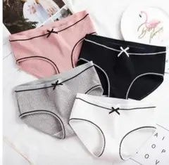 新品　レディース　ショーツ　４枚組セット　Mサイズ　リボン付き　綿100％
