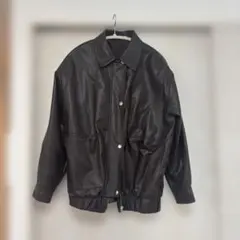 ブラウン　レザージャケット ボタン付き
