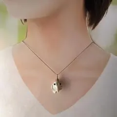 大ぶりの天然バロック真珠の象さんペンダントのS S925シルバーネックレス