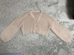 NICE CLAUPベビーピンクシャギーカーディガン Vネック