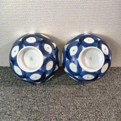 青と白の円形模様 陶器皿 2枚セット