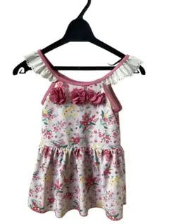 【目玉商品】　女児　水着　ワンピース　花柄　フリル　白　ピンク　95cm