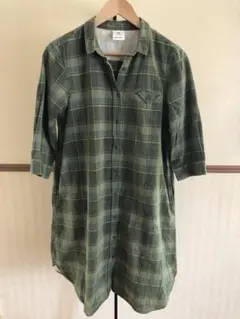 ニコアンド ワンピース コーデュロイ コットン 7分袖 コールチェック