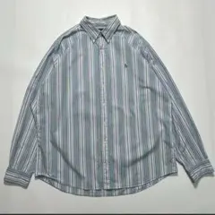 90s ラルフローレン ボタンダウンシャツ XL ストライプ 刺繍ロゴp6269