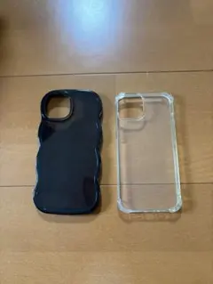 黒クリア波状デザインハードと透明ソフトのiPhone 14ケース　2個セット