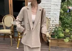 BLATE 美品◎ニュアンスダブルテーラードウールジャケット　ミックスベージュ