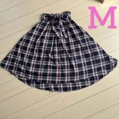 フレアスカート　チェック柄　青赤白　レディース　M