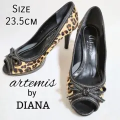 アルテミス バイ ダイアナ レオパード柄 リボン パンプス オープントゥ