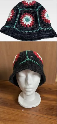 新品*グラニースクエアハット手編み帽子　クロシェハット　バケットハット