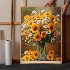 2026新作ひまわり花瓶向日葵お部屋新品ハンドメイド印花クロスステッチ刺繍キット