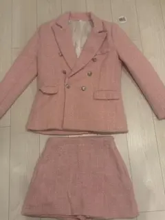 ピンク ツイード セットアップ ジャケットとスカート