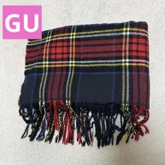 【美品】GUマフラー　チェック　大判ストール　赤　青