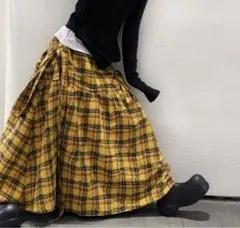 チェック柄ゆったりロングスカート❤︎秋冬デート女子会におすすめ