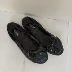 Miu Miu グリッター ラメ リボン バレエシューズ フラットシューズ 37のサムネイル