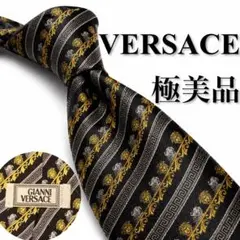 極美品Versace ネクタイ メデューサ柄 ゴールド ブラック光沢
