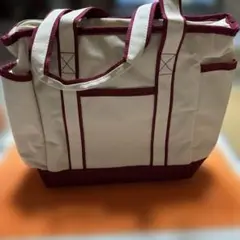 アイボリーとバーガンディの保温保冷トートバッグ