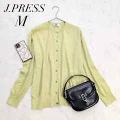 J.PRESS クルーネックカーディガンMグリーン長袖ニット防寒対策のサムネイル