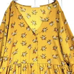 ショコラフィネローブ 花柄 ロングワンピース マスタード イエロー F ゆったり