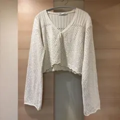 ZARA アイボリー クロップドカーディガン