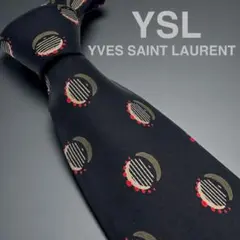 YSL イヴサンローラン ネクタイ 黒 小紋柄 極太 イタリア製 プリント