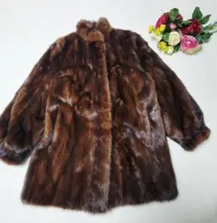 ミンクファーコート 茶 11号 M〜L ミディアム丈 毛皮