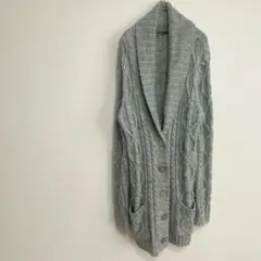 【ヘザー】ケーブル編み ロングカーディガン グレー
