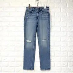 ✨ザラ【M相当】青 ダメージ加工 デニムパンツ テーパード型 微ストレッチ