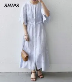 タグ付新品 SHIPS any サマーストライプシャツワンピース リネン混