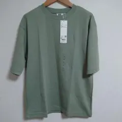 新品 エアリズムコットンオーバーサイズTシャツ/5分袖 グリーン