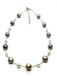 【希少】本真珠大珠グレーパールネックレス マルチカラー　K18金WG箔