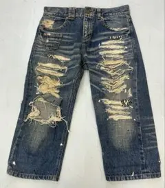 H613　Bonds&peace　ハーフ　パンツ　ダメージ　デニム　Mサイズのサムネイル