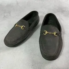 GUCCI グッチ ビット ローファー スエード グレー ゴールドビット 22