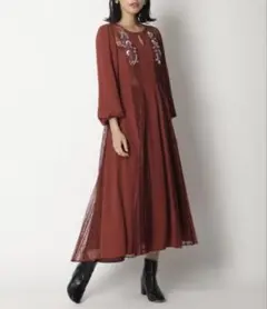 リリーブラウン　レース切り替えビジュードレス ワンピース　オレンジブラウン