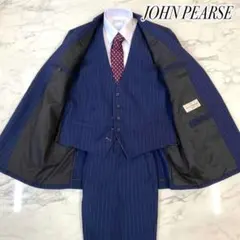 美品　JOHN PEARSE ３ピース　ビジネススーツ　ストライプ柄　紺　175