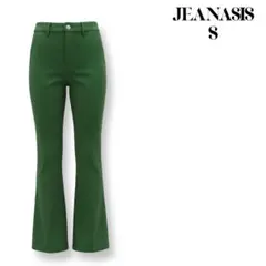 JEANASISフレアパンツS グリーン美脚 リブ センタープレス ブーツカット