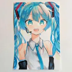 初音ミク　手描きイラスト　ハガキサイズ