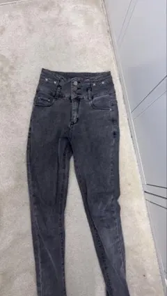 ダークグレー スキニーデニム ハイウエスト