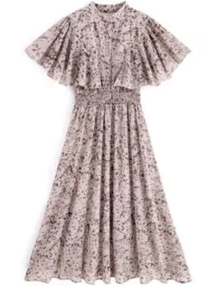 花柄シフォンシャーリングフレアワンピース［k9137c］