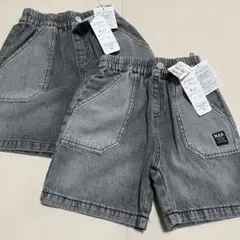 ハーフパンツ　半ズボン　120 デニムパンツ　グレー　ウエストゴム　ポケット　綿