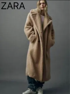 【美品】ザラ エクストラロングフェイクボアコート ダブルブレスト Sサイズ