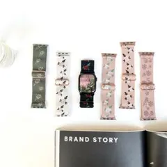 Apple Watch バンド 花柄 ブラック 42mm ベルト NE0106