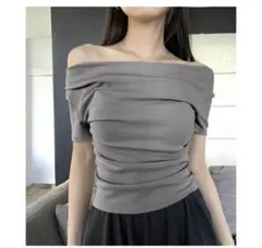 グレー オフショルダー Tシャツ FREEサイズ