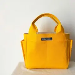 ハンドメイド　サイドポケットトートバッグミニ　帆布のバッグ　ミニバッグ