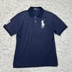 90s ポロバイラルフローレン ポロシャツ ビッグポニー ネイビー 白 L