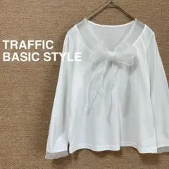 956【トラフィック】ブラウス　リボン　カットソー　薄手　長袖　白【M】シフォン