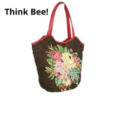 Think Bee! シンクビー トートバッグ ブラウン ビーズ スパンコール
