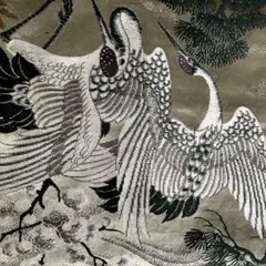 アンティーク名古屋帯　鶴の織り出し　しつけ糸付　全通柄　正絹　大正ロマン　N22